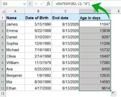 Calculate Age in Complete DAYS
