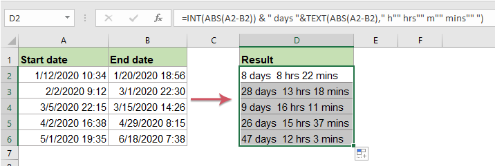 Quickly Calculate The Days Hours And Minutes Between Two Datetimes In Excel