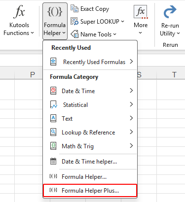 Open Formula Helper Plus from the Kutools Formula Helper menu