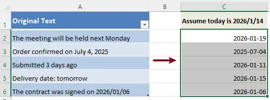 result of the extracted dates