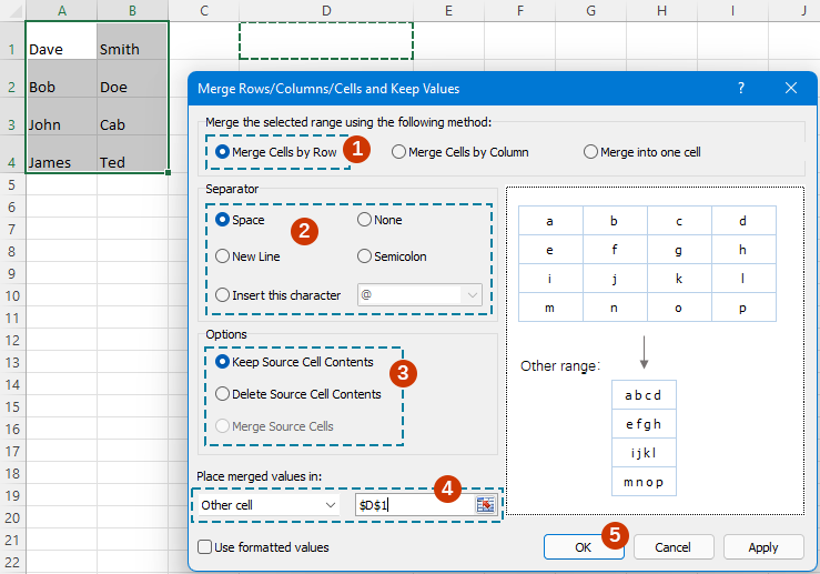 specify the options in the dialog box