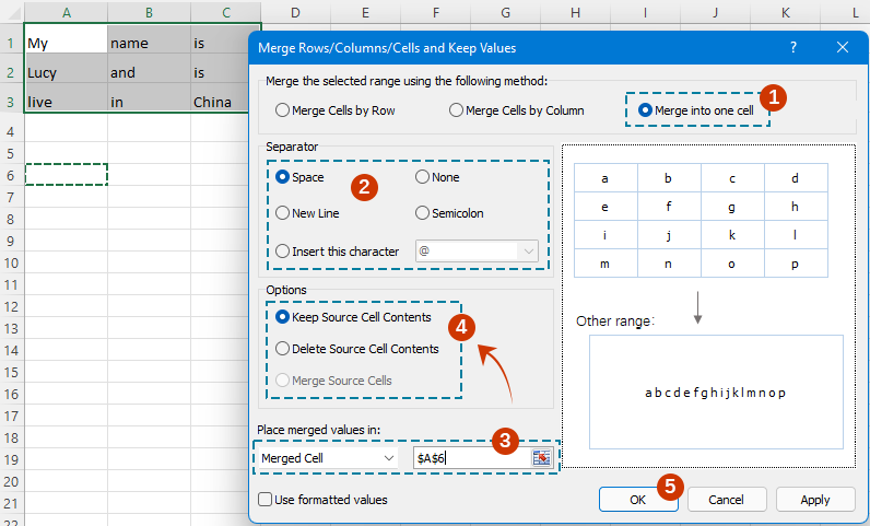 specify the options in the dialog box