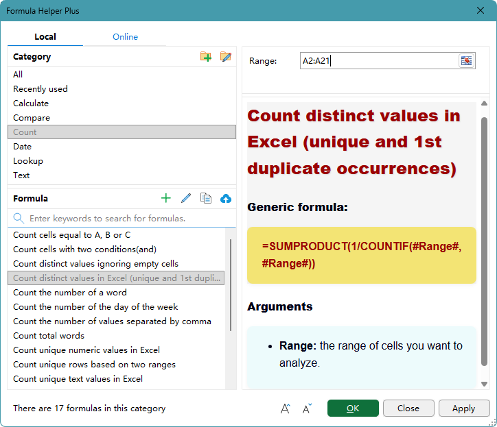 Kutools Formula Helper Plus