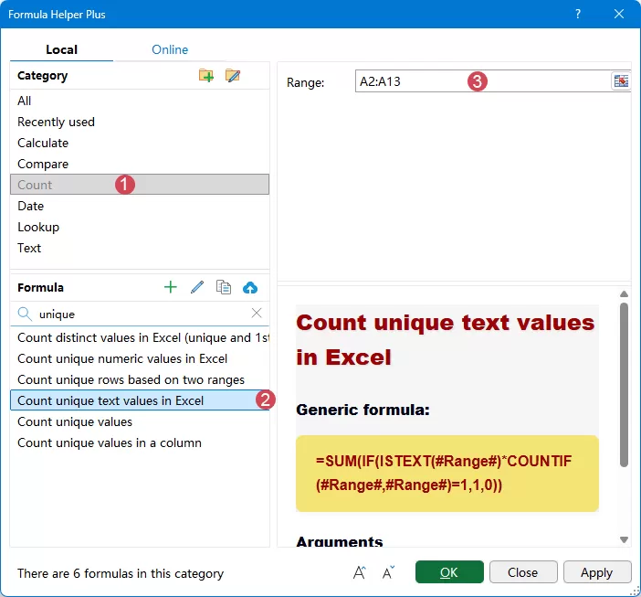 set options in the dialog box