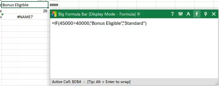display cell formula