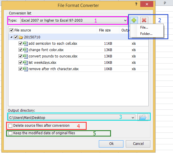 Quickly convert multiple XLSX files to XLS or PDF files in Excel