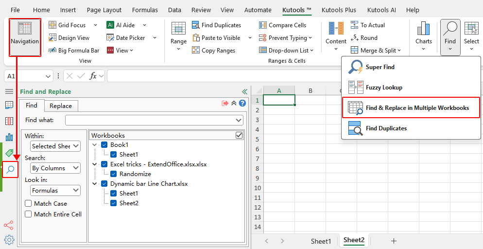 Find & Replace in Multiple Workbooks interface