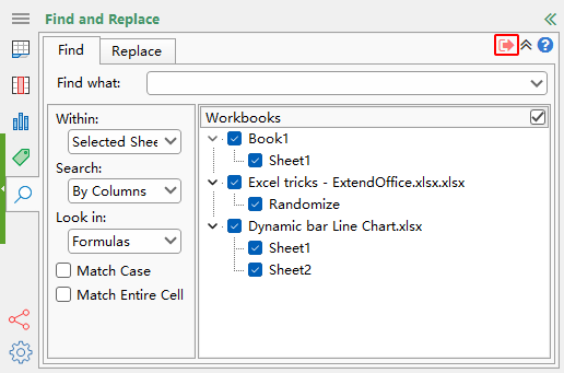 Fina and Replace pane with the Float button highlighted