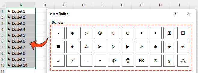 Add Bullet Points in Excel