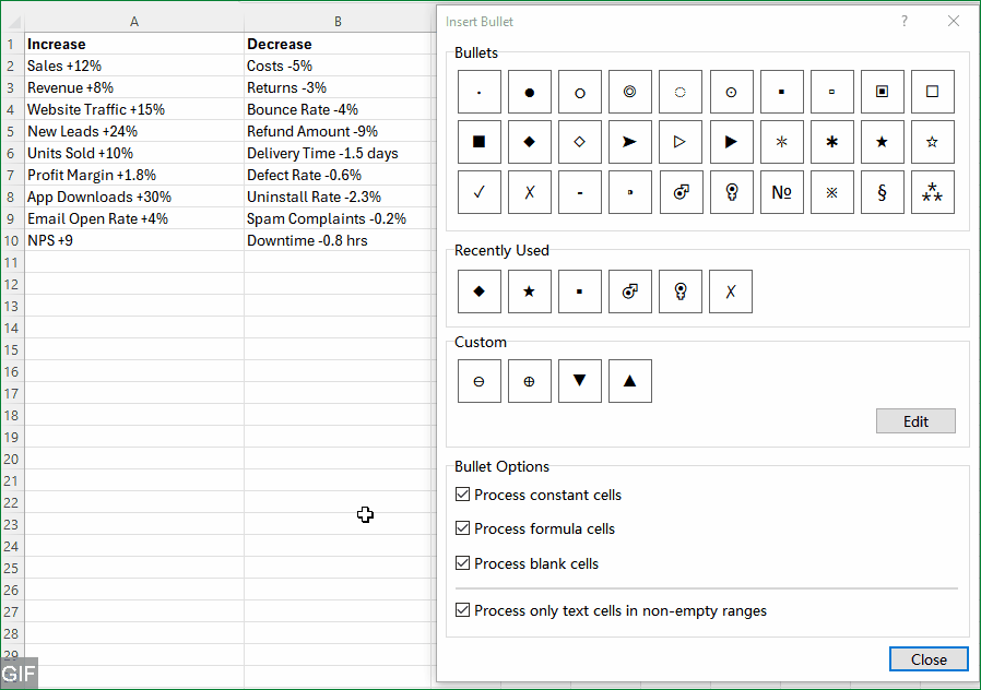 Apply the custom bullet to the selection