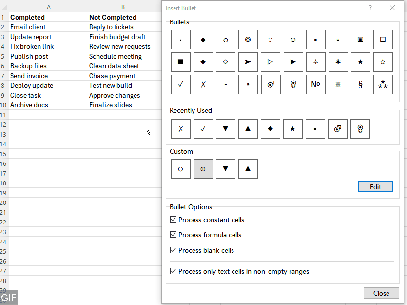 Reuse Recently Used bullets for consistent lists