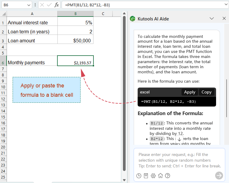 Generate custom formulas with kutools ai