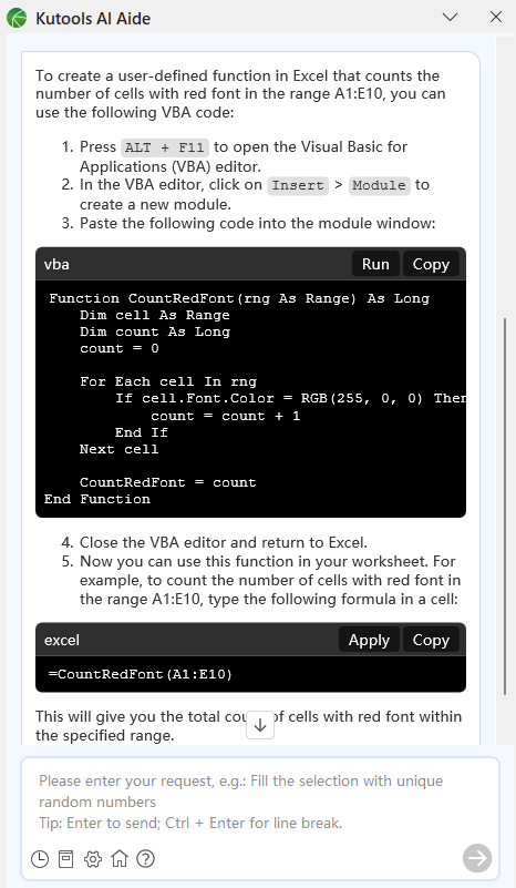 Generate code with kutools ai