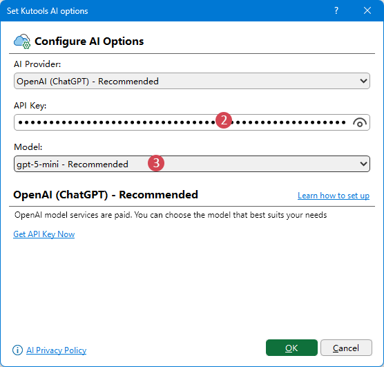 paste the api key and choose one model