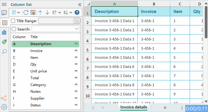 hide or unhide individual columns by clicking the Eye icon
