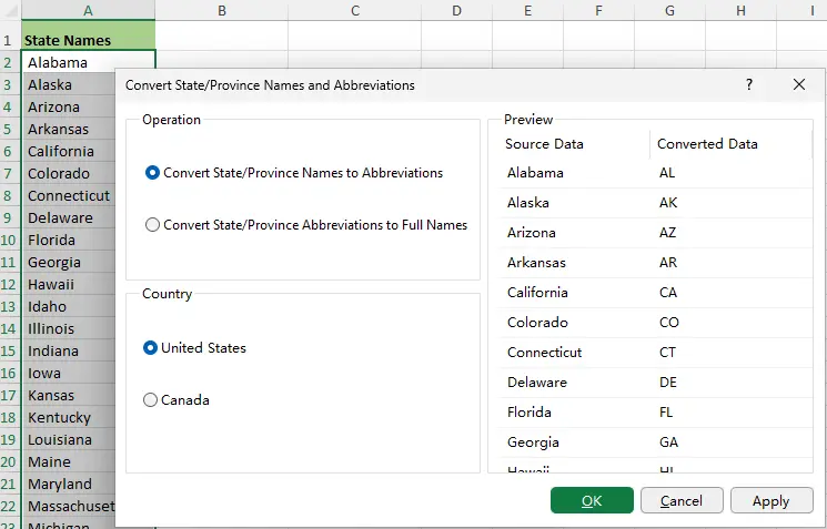 Convert State Names and Abbreviations