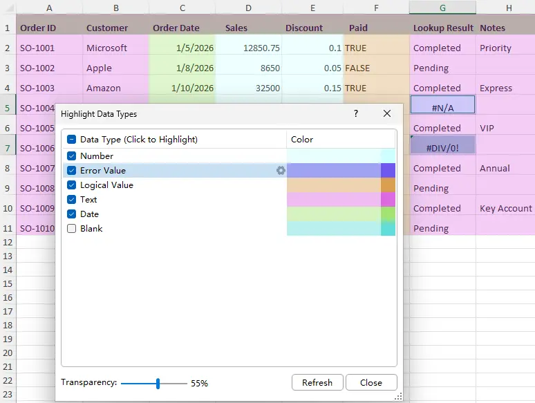 Highlight Data Types
