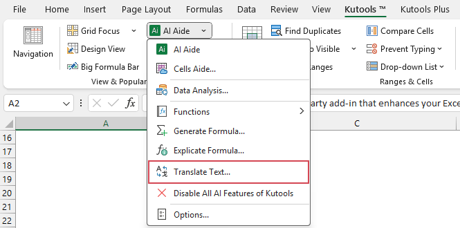 click translate text feature of kutools