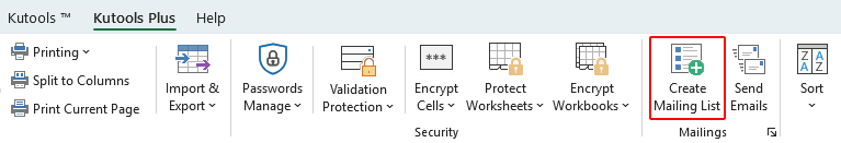 Open Create Mailing List from the Kutools Plus tab in Excel