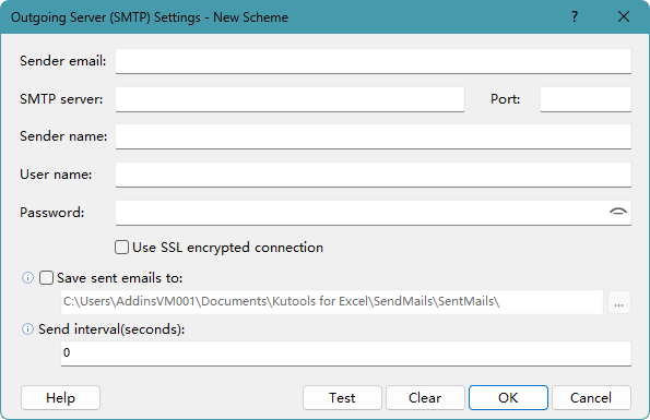 Enter the outgoing server settings for an Other Mailbox Account