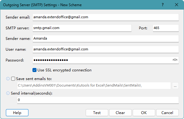 Configure Gmail outgoing server settings in Kutools for Excel