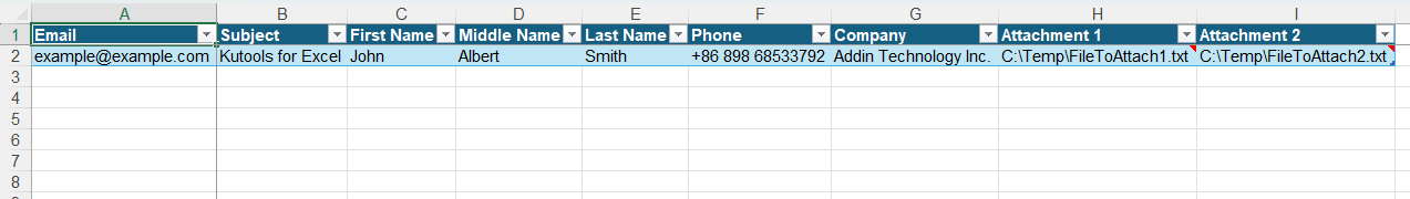 Mailing list table created in an Excel worksheet