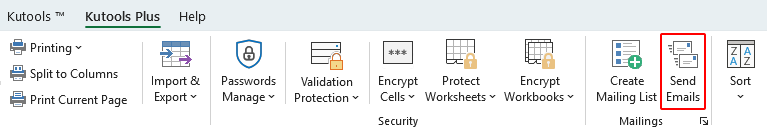 Select the mailing list and open Send Emails from the Kutools Plus tab