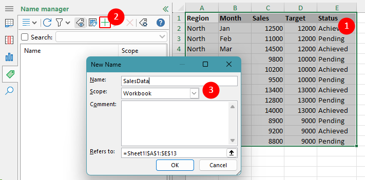 Steps of creating a named range using Kutools