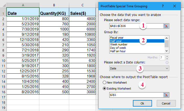 Quickly group data by fiscal year, half year, week number into Pivot ...