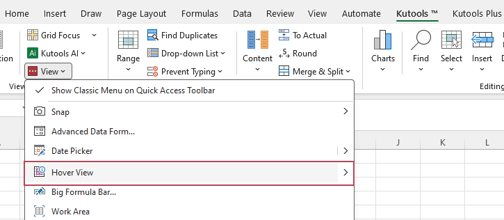 Hover View in Kutools for Excel