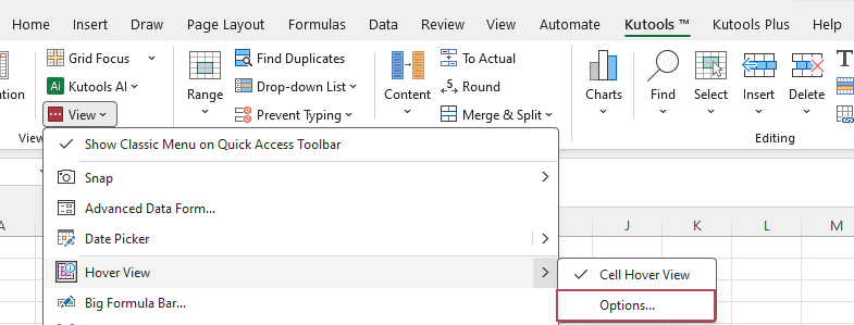 Open Hover View's Options