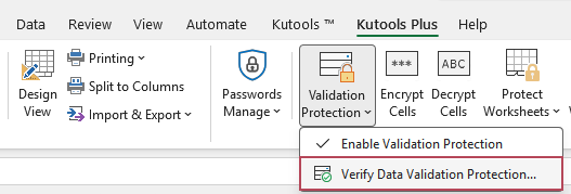 Click Verify Data Validation Protection