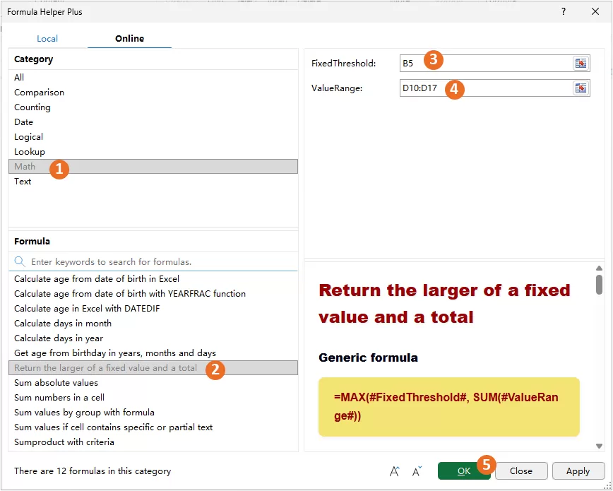 a screenshot of finding and configuring the formula