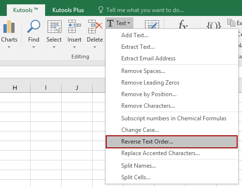 Quickly reverse text string or words order in Excel