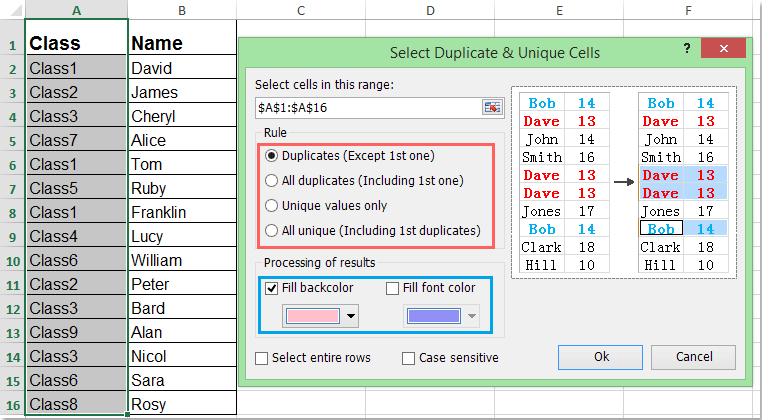 Quickly Find Duplicate Or Unique Cellsrows In A Range In Excel 3399