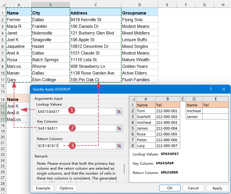 specify the options in the dialog box