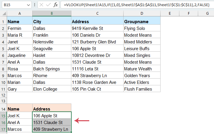 get the vlookup result