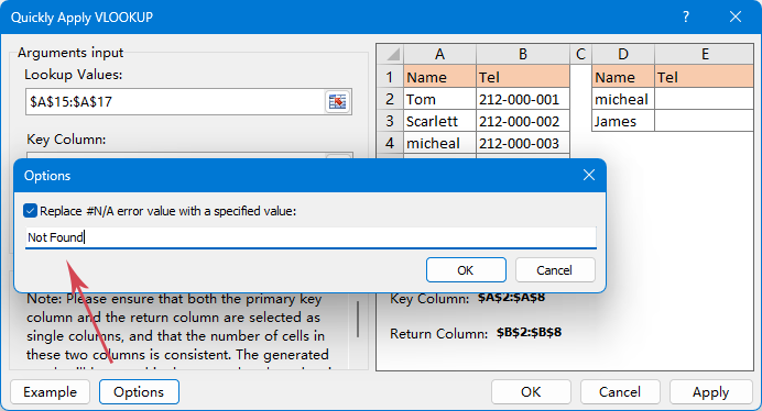 Replace #N/A error value with a specified value 
