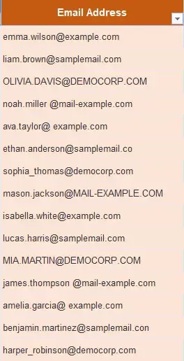 a screenshot showing different email addresses in a column