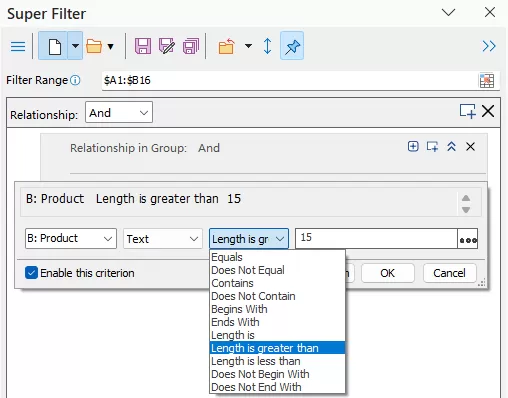 configure the criteria