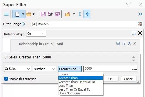 configure the criteria