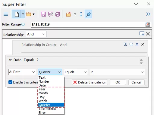 configure the criteria