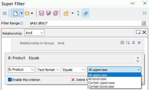 configure the criteria
