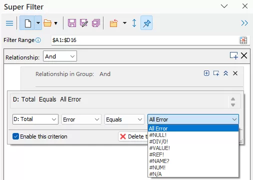 configure the criteria