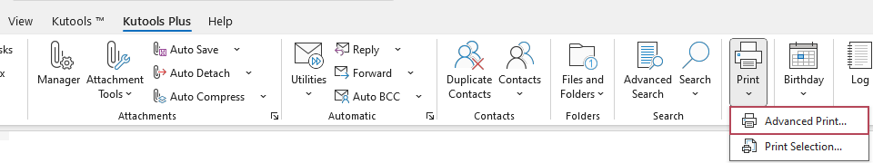 Advanced Print - Kutools for Outlook
