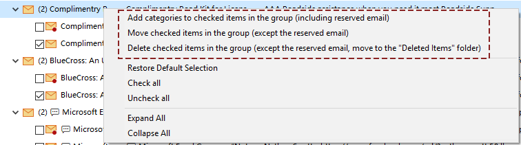 right-clicking menu for group
