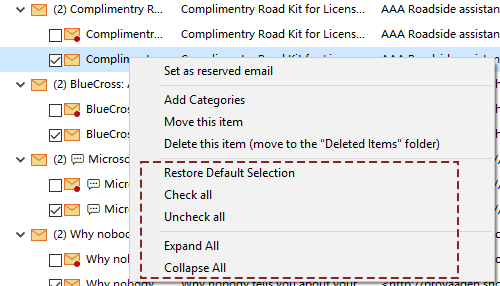 additional operations in the right-clicking menu