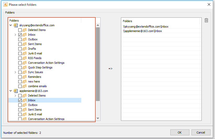 Quickly combine multiple same type folders from different accounts into