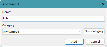 Add Symbol dialog box showing the newly created category selected