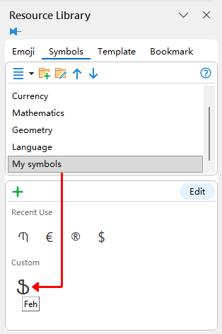 Symbol added to a custom category and displayed in the Symbols pane in Kutools for Outlook
